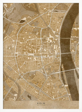 Sepia vintage map of Köln downtown Germany Poster