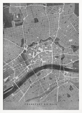 Gray vintage map of Frankfurt downtown Germany Poster