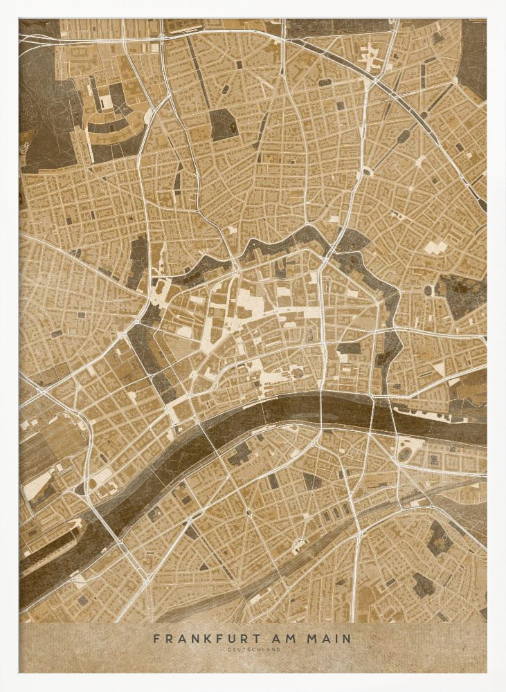 Sepia vintage map of Frankfurt downtown Germany Poster