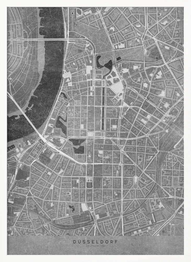 Gray vintage map of Düsseldorf downtown Germany Poster