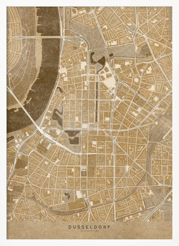 Sepia vintage map of Düsseldorf downtown Germany Poster