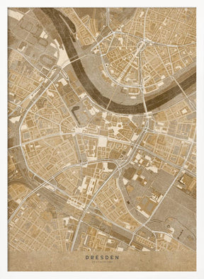 Sepia vintage map of Dresden downtown Germany Poster