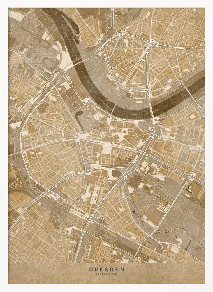 Sepia vintage map of Dresden downtown Germany Poster