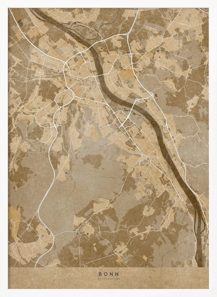 Sepia vintage map of Bonn Germany Poster