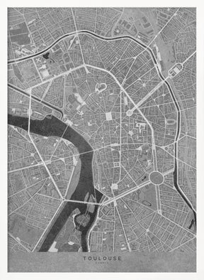 Gray vintage map of Toulouse downtown France Poster