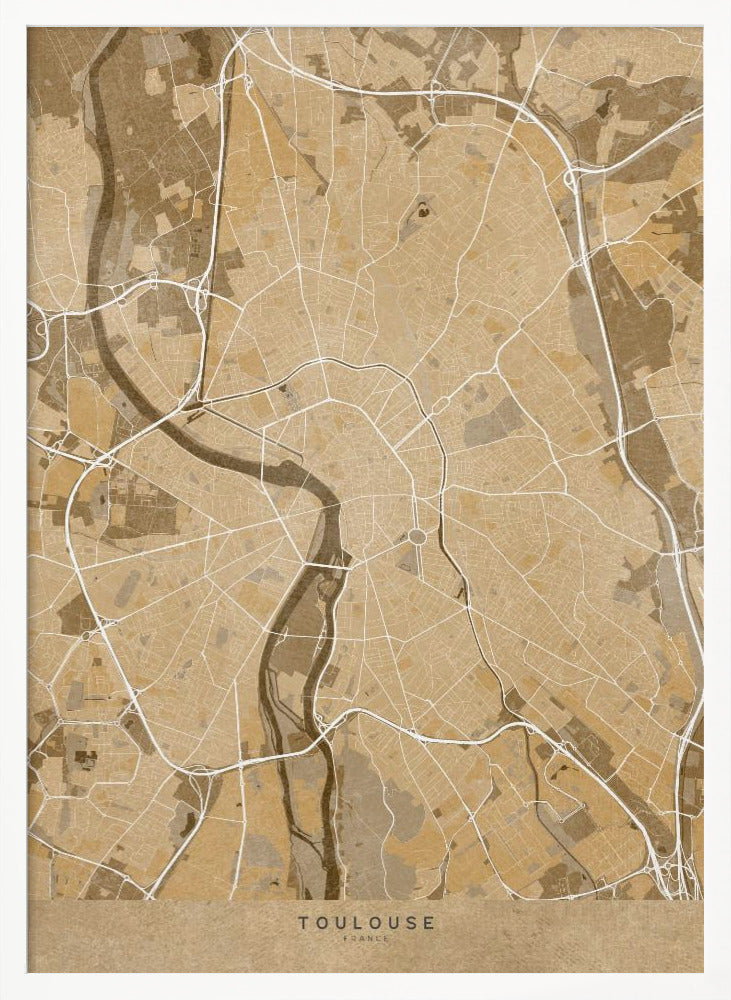 Sepia vintage map of Toulouse France Poster