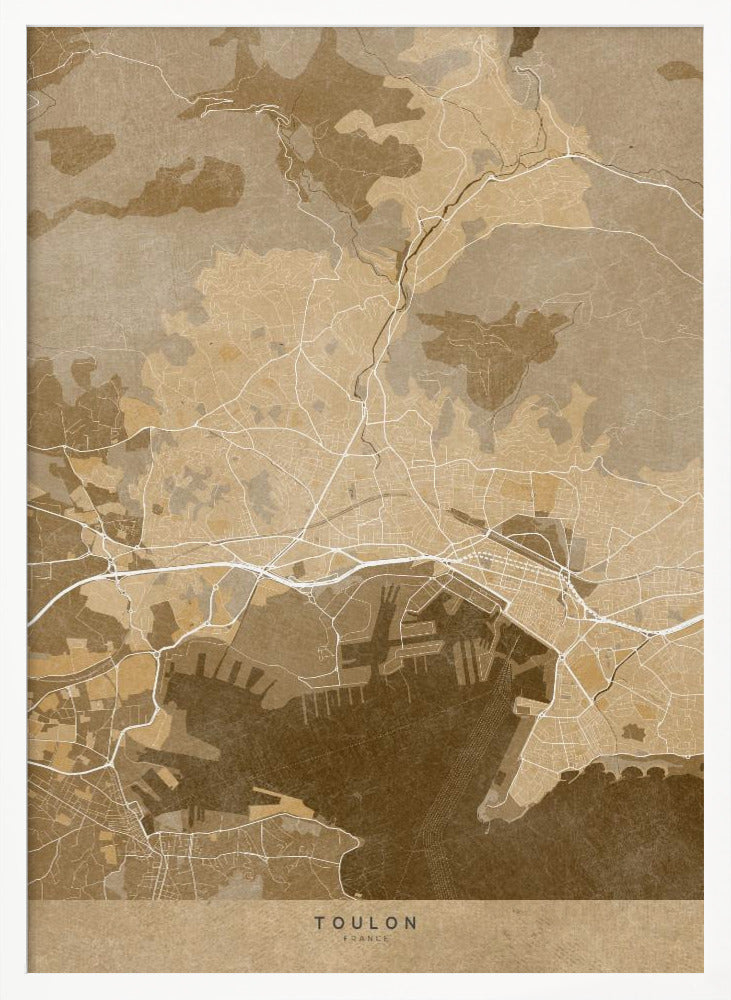 Sepia vintage map of Toulon France Poster