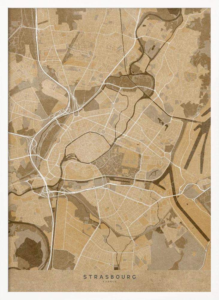 Sepia vintage map of Strasbourg France Poster