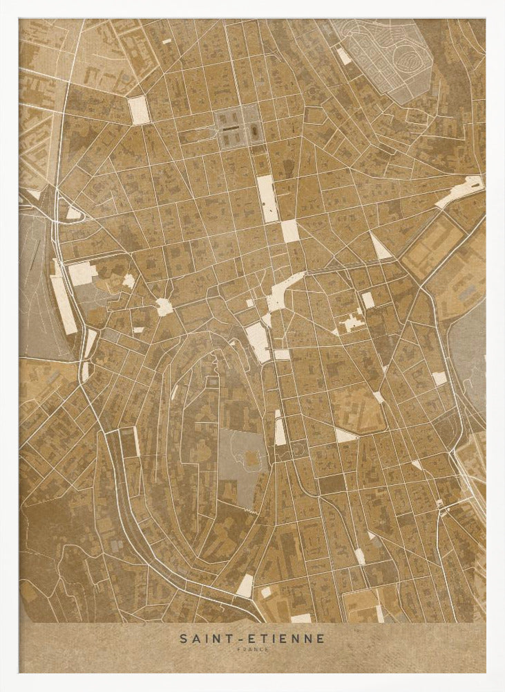 Sepia vintage map of Saint Etienne downtown France Poster