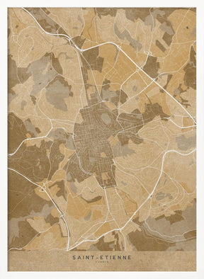 Sepia vintage map of Saint Etienne France Poster