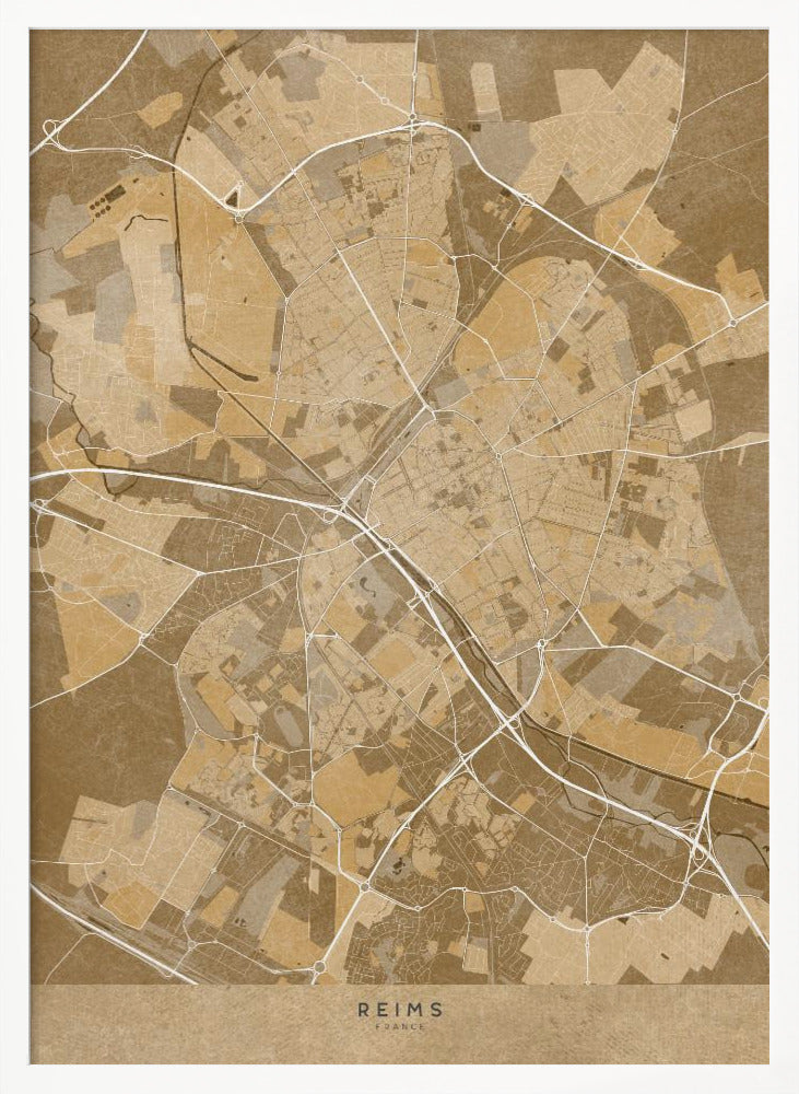 Sepia vintage map of Reims France Poster