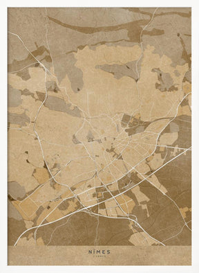 Sepia vintage map of Nîmes France Poster