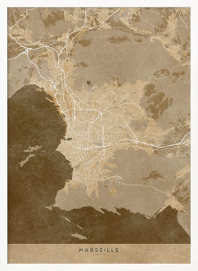 Sepia vintage map of Marseille France Poster