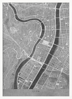 Gray vintage map of Lyon downtown France Poster