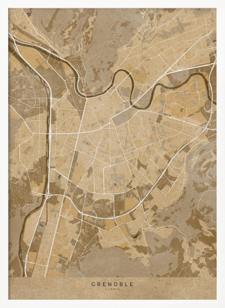 Sepia vintage map of Grenoble France Poster