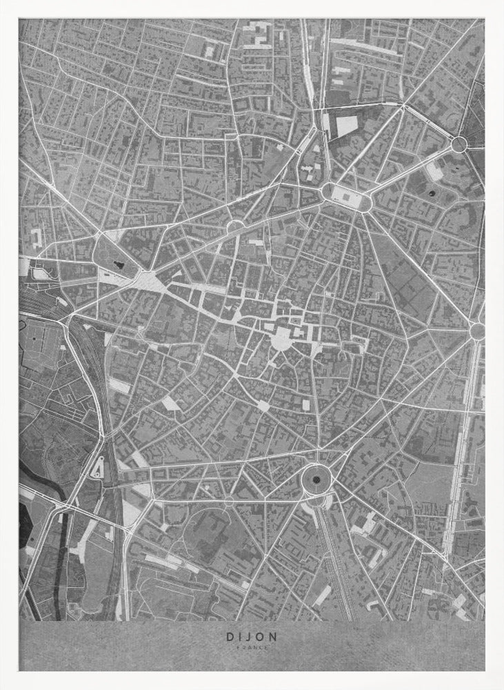Gray vintage map of Dijon downtown France Poster