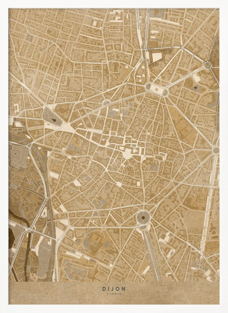 Sepia vintage map of Dijon downtown France Poster