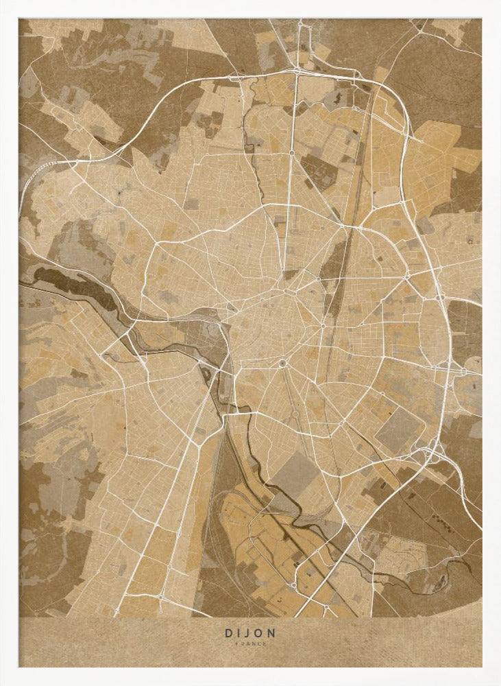 Sepia vintage map of Dijon France Poster