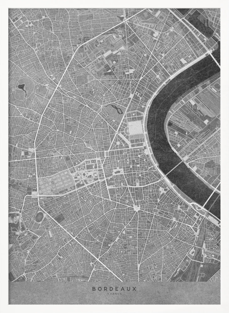 Gray vintage map of Bordeaux downtown France Poster