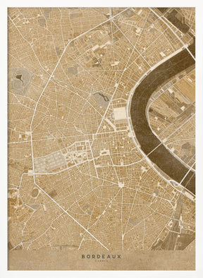 Sepia vintage map of Bordeaux downtown France Poster