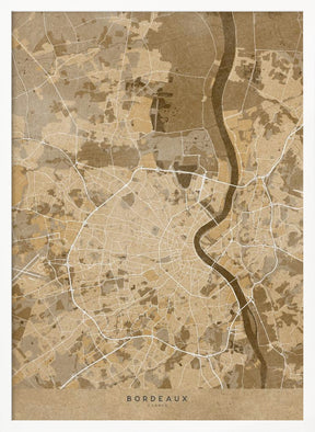 Sepia vintage map of Bordeaux France Poster