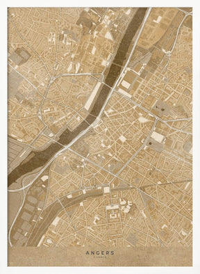 Sepia vintage map of Angers downtown France Poster