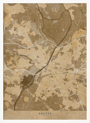 Sepia vintage map of Angers France Poster