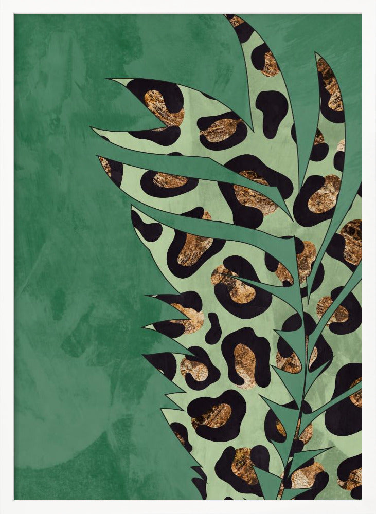 Green leopard print palm leaf Poster