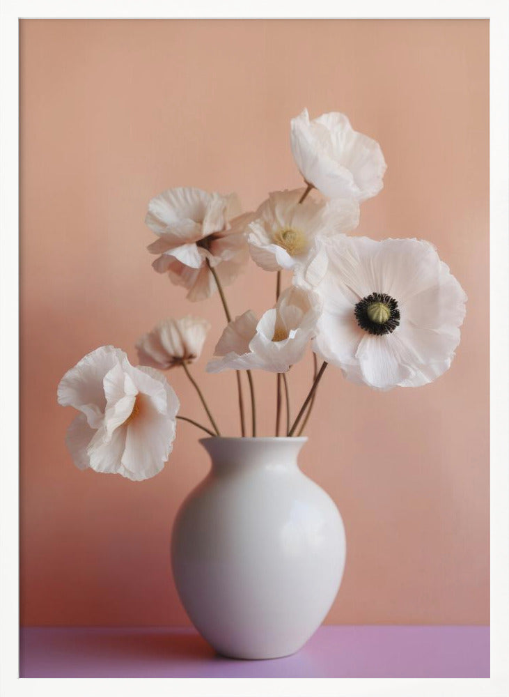 White Poppy In White Vase Poster