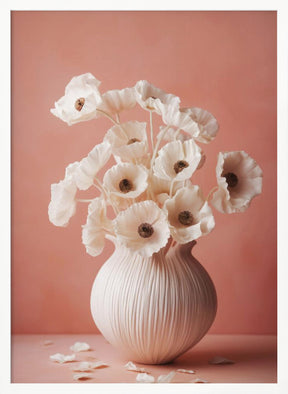 White Poppy On Coral Background Poster