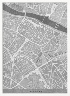 Map of Zaragoza downtown (Spain) in gray vintage style Poster