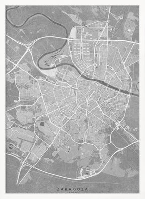 Map of Zaragoza (Spain) in gray vintage style Poster