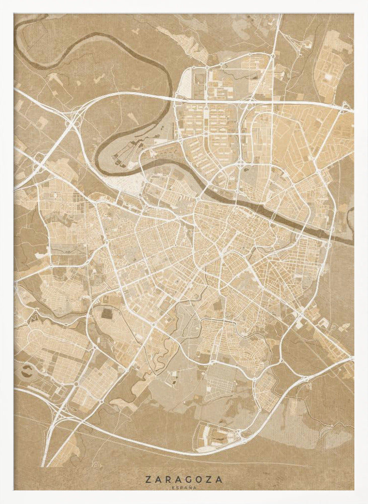 Map of Zaragoza (Spain) in sepia vintage style Poster