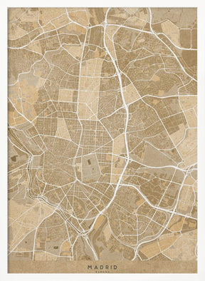 Map of Madrid (Spain) in sepia vintage style Poster