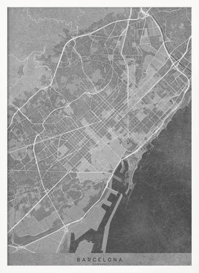 Map of Barcelona (Spain) in gray vintage style Poster