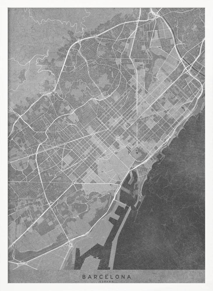 Map of Barcelona (Spain) in gray vintage style Poster