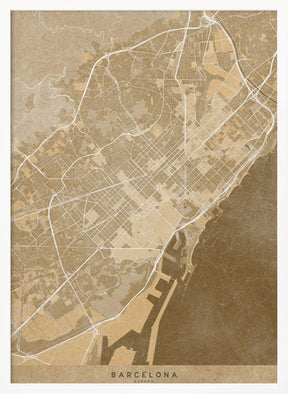 Map of Barcelona (Spain) in sepia vintage style Poster