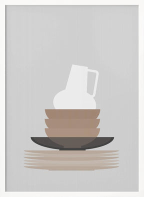 Dishes and vase in gray Poster