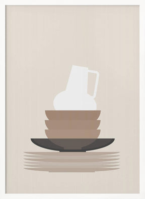 Dishes and a vase in beige Poster