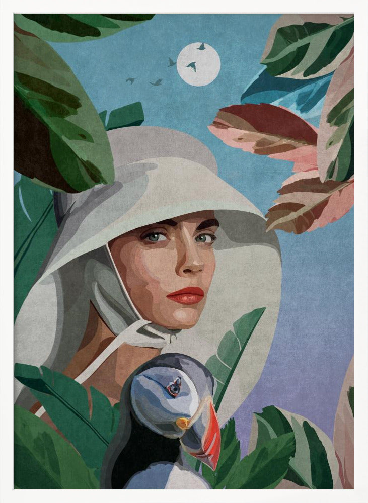 Puffin and Woman Poster