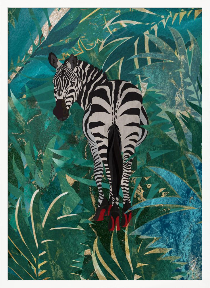 Zebra wearing heels in the jungle Poster