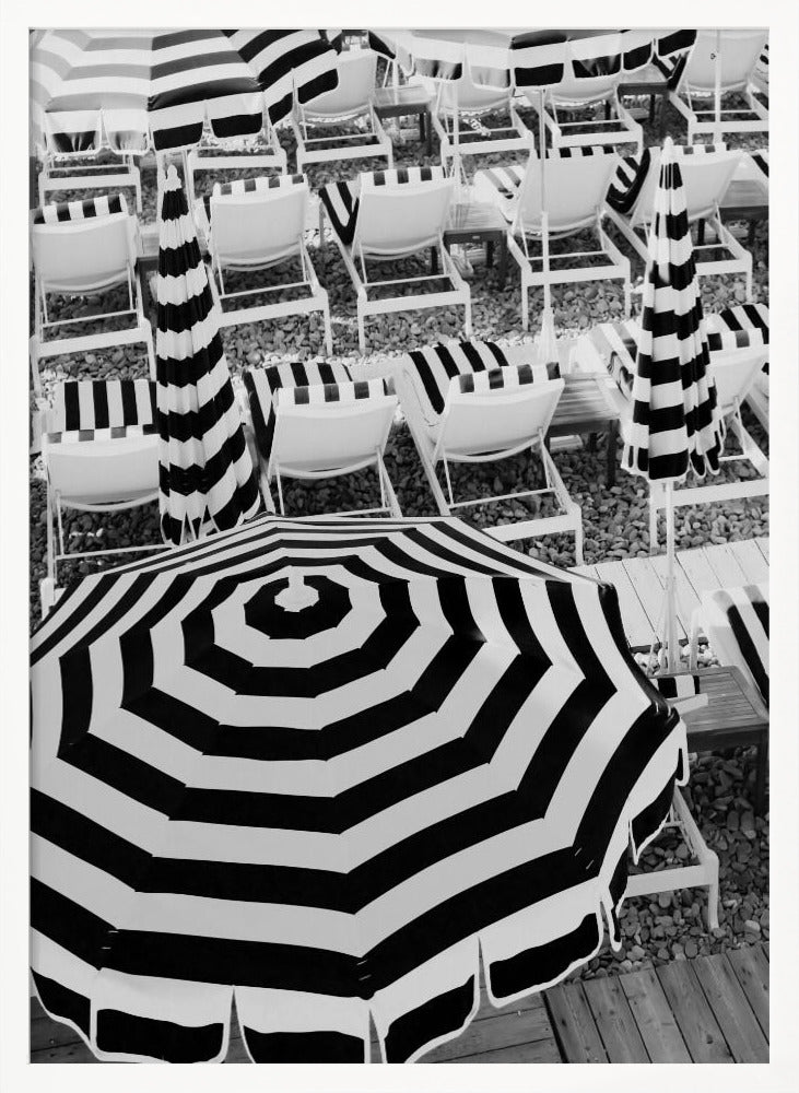 Black and White Beach Umbrellas Poster