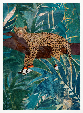 Leopard wearing sneakers in jungle Poster