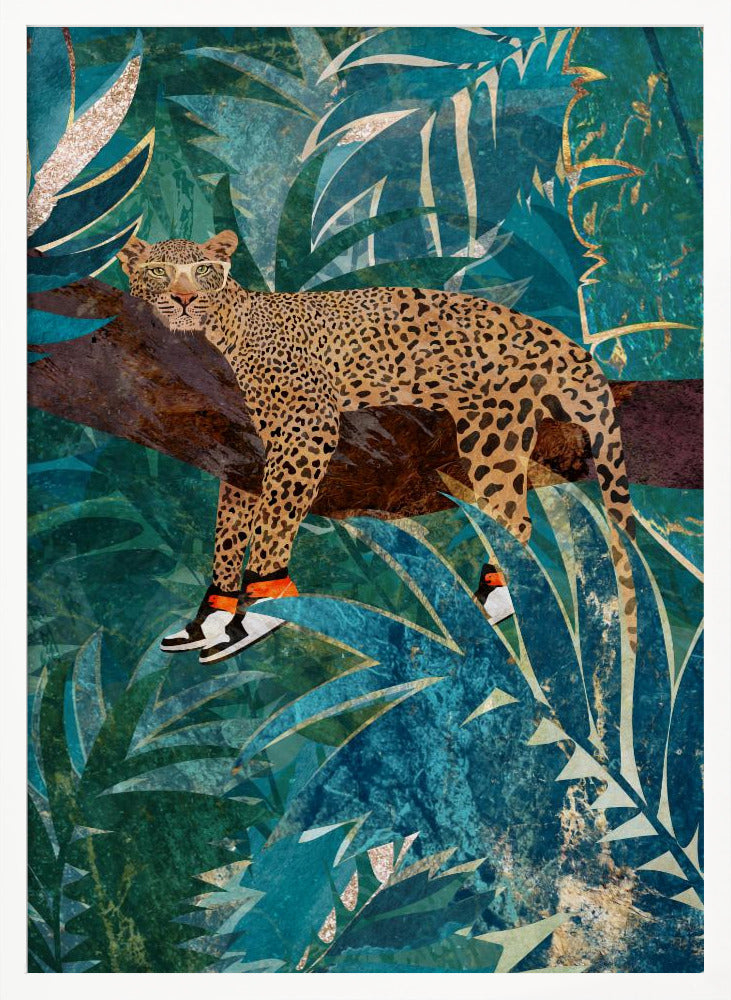 Leopard wearing sneakers in jungle Poster