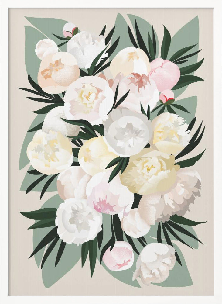 Dara bouquet with leaves and peonies Poster