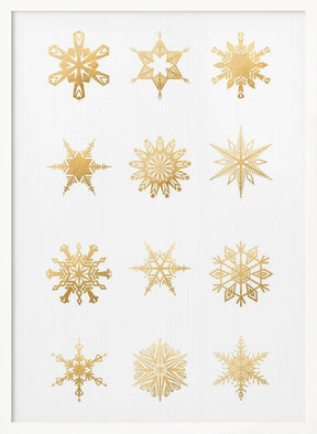 Twelve geometric snowflakes in gold Poster