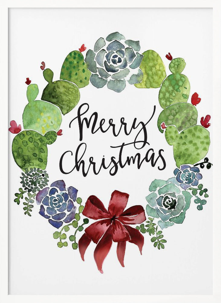 Cacti and succulent merry Christmas wreath Poster