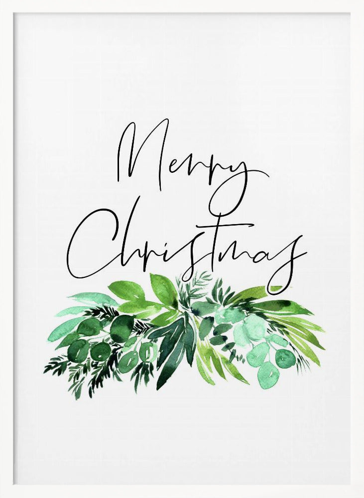 Watercolor greenery Merry Christmas Poster