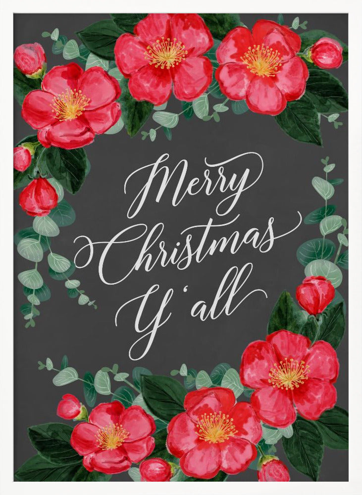 Watercolor camellias Merry Christmas Y'all Poster