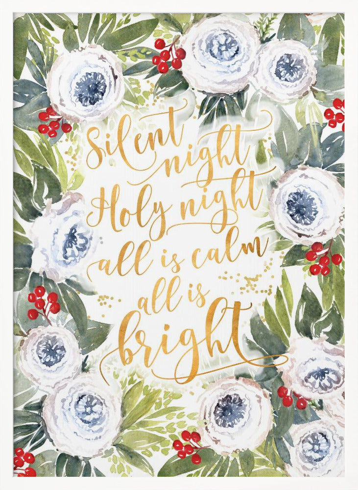 Silent night roses and holiday berries Poster